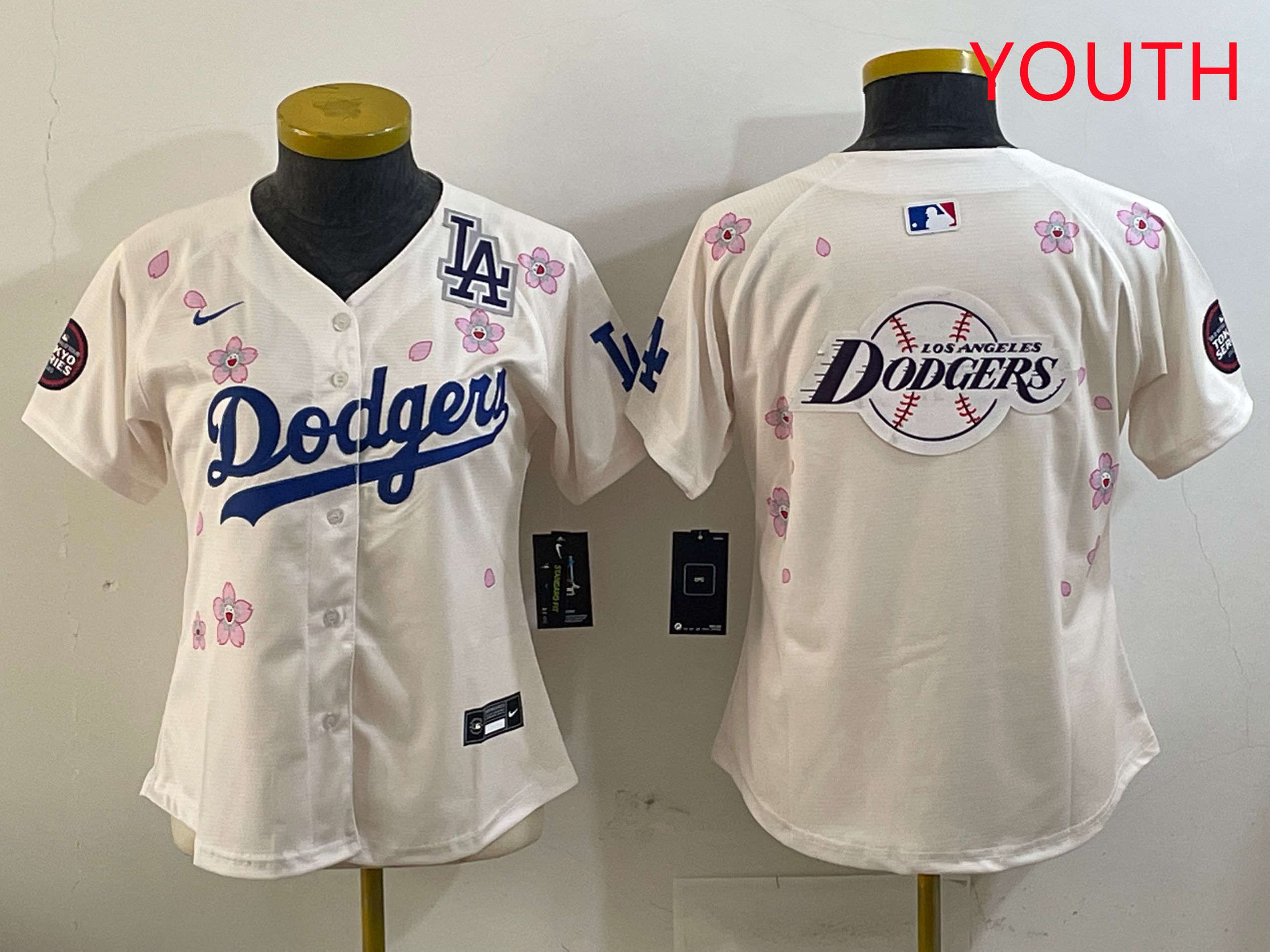 Youth Los Angeles Dodgers Blank Cream Sakura Edition 2025 Nike MLB Jersey style 29->youth mlb jersey->Youth Jersey